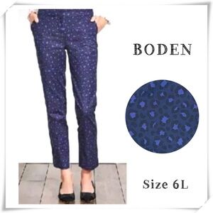 Boden Leopard Print Stretch Legs Ankle Trouser Pants in Blue Size 6 Long